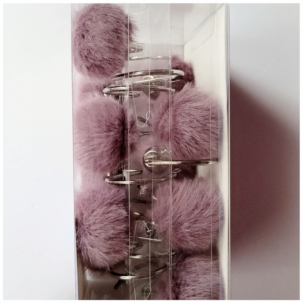 Faux Fur Pom Pom Shower Hook Set Purple